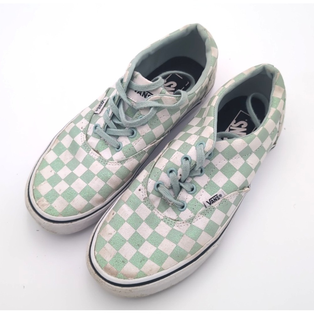 Vans Womens Checkered Light Green White Low Top Sneaker Sz 8